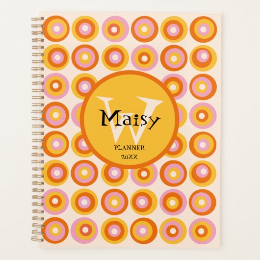 Modern Monogram Retro Oranje Cirkels 2023 Planner (Voorkant)