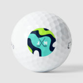 Modern Monogram Retro Wave Blue Green Golfballen (Voorkant)