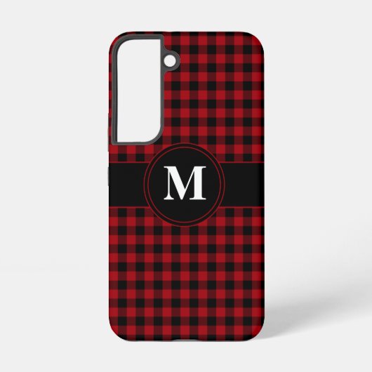 Modern Monogram Rode Plaid Patroon Samsung Galaxy Hoesje (Achterkant)