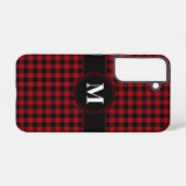 Modern Monogram Rode Plaid Patroon Samsung Galaxy Hoesje (Achterkant horizontaal)