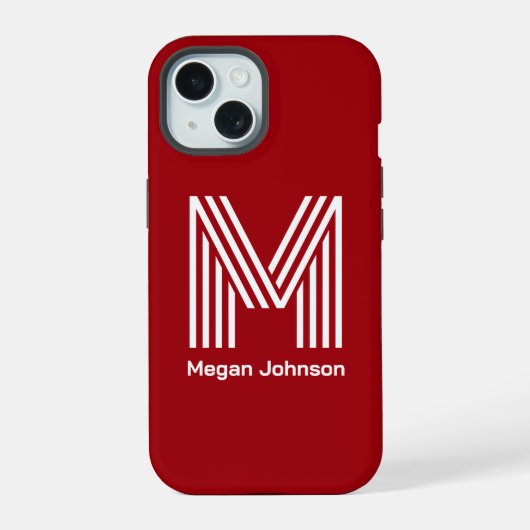 Modern Monogram Rood iPhone 15 Case (Achterkant)