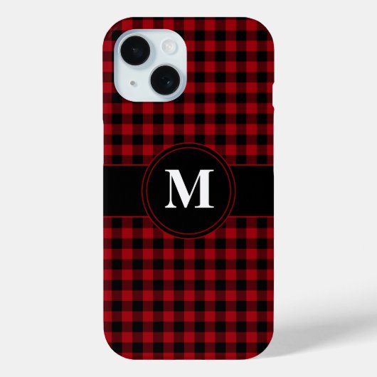 Modern Monogram Rood Plaid Patroon Case-Mate iPhone Case (Achterkant)