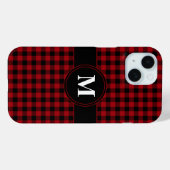 Modern Monogram Rood Plaid Patroon Case-Mate iPhone Case (Achterkant (horizontaal))