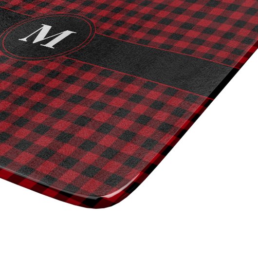 Modern Monogram Rood Plaid Patroon Snijplank (Hoek)