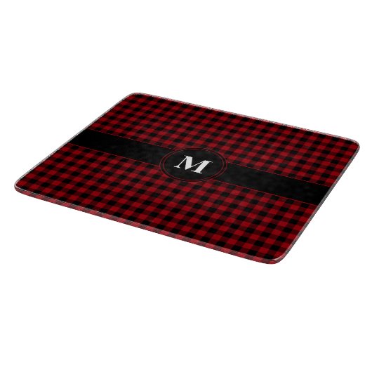 Modern Monogram Rood Plaid Patroon Snijplank (Hoek)