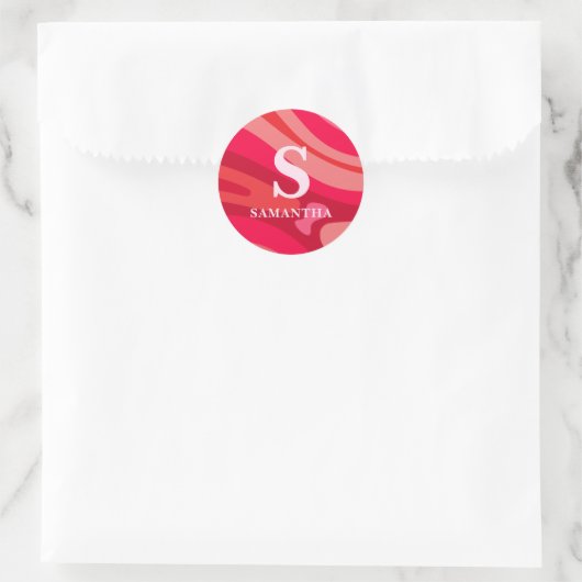 Modern monogram rood roze patroon ronde sticker (Tas)