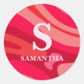Modern monogram rood roze patroon ronde sticker (Voorkant)