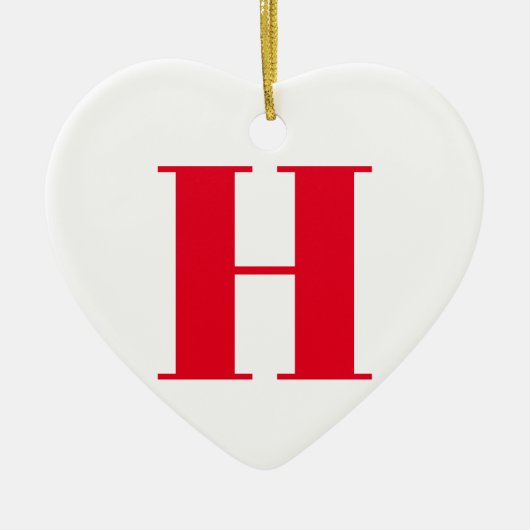 Modern monogram rood wit custom initiaal letter keramisch ornament (Voorkant)