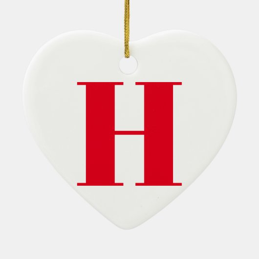 Modern monogram rood wit custom initiaal letter keramisch ornament (Achterkant)