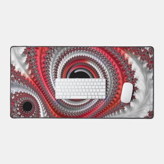 Modern Monogram Rood Zwart Spiraalvormig Fractal Bureaumat (Keyboard & Muis)