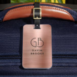 Modern monogram Roos Gold Elegant geborsteld metaa Bagagelabel<br><div class="desc">Elegant modern monogram zwart-wit Blush roze roze roodbruin geborsteld metallisch Label</div>