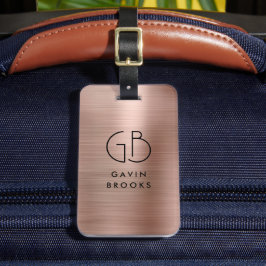 Modern monogram Roos Gold Elegant geborsteld metaa Bagagelabel