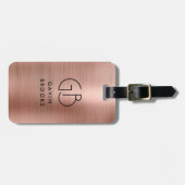 Modern monogram Roos Gold Elegant geborsteld metaa Bagagelabel (Voorkant horizontaal)