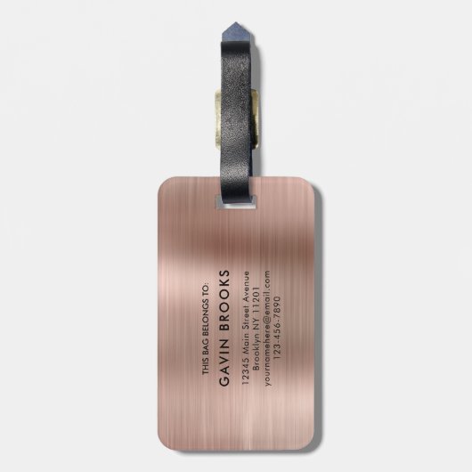 Modern monogram Roos Gold Elegant geborsteld metaa Bagagelabel (Achterkant verticaal)