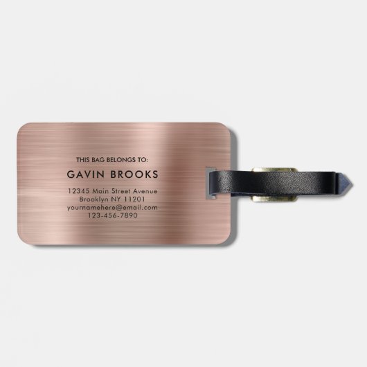 Modern monogram Roos Gold Elegant geborsteld metaa Bagagelabel (Achterkant horizontaal)