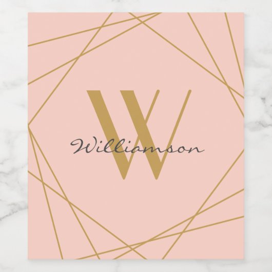 Modern Monogram Roos Gold Geometric Name Script Wijn Etiket (Enkel label)