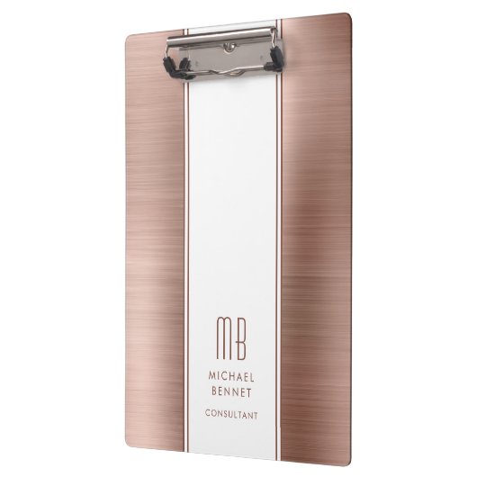 Modern Monogram Roos Gold Pink Business Klembord (Links)