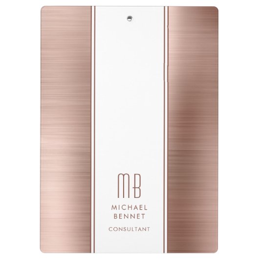 Modern Monogram Roos Gold Pink Business Klembord (Achterkant)