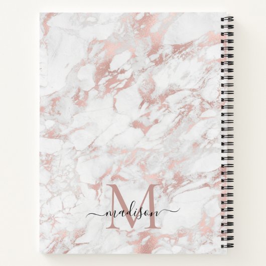 Modern Monogram Roos Goud Blush Roze Marmeren Foli Notitieboek (Achterkant)