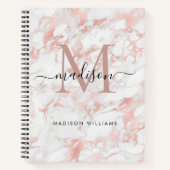Modern Monogram Roos Goud Blush Roze Marmeren Foli Notitieboek (Voorkant)