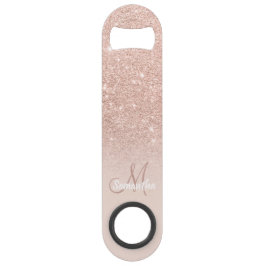Modern monogram roos goud glitter ombre blush roze speed flessenopener
