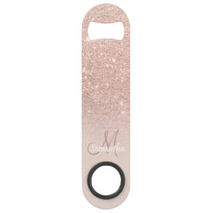 Modern monogram roos goud glitter ombre blush roze speed flessenopener