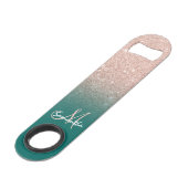 Modern monogram roos goud glitter ombre groen speed flessenopener (Voorkant Gekanteld)