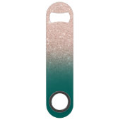 Modern monogram roos goud glitter ombre groen speed flessenopener (Achterkant)