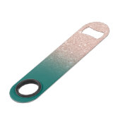 Modern monogram roos goud glitter ombre groen speed flessenopener (Achterkant Gekanteld)