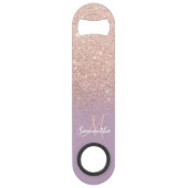 Modern monogram roos goud glitter ombre paarse speed flessenopener (Voorkant)