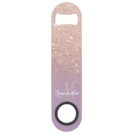 Modern monogram roos goud glitter ombre paarse speed flessenopener