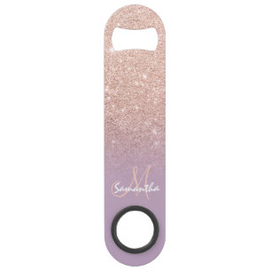 Modern monogram roos goud glitter ombre paarse speed flessenopener
