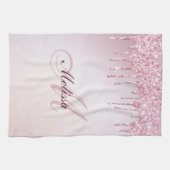 modern monogram roos goud paarse glitter theedoek (Horizontaal)