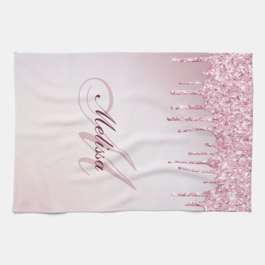 modern monogram roos goud paarse glitter theedoek (Horizontaal)