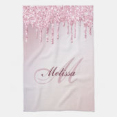 modern monogram roos goud paarse glitter theedoek (Verticaal)