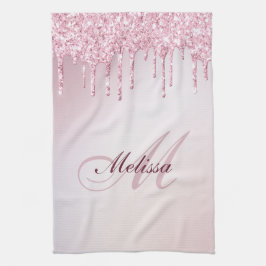 modern monogram roos goud paarse glitter theedoek