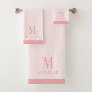Modern monogram Roos roze op blush roze Bad Handdoek