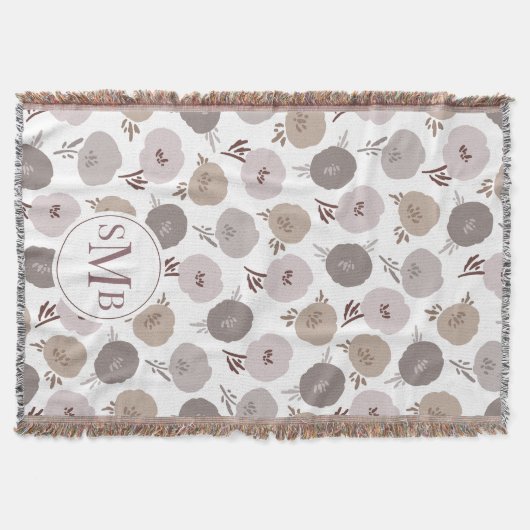 Modern Monogram Roos Taupe Floral Girl's Dorm Room Deken (Voorkant)