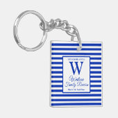 Modern Monogram Royal Blue Stripes Family Reunion Sleutelhanger (Voorkant Links)