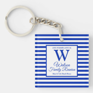 Modern Monogram Royal Blue Stripes Family Reunion Sleutelhanger