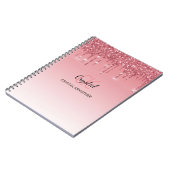 Modern Monogram Roze Druppelende Glitter Notitieboek (Linkerzijde)