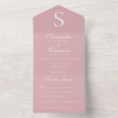 Modern Monogram Roze Eettafelservies All In One Uitnodiging (Binnen)