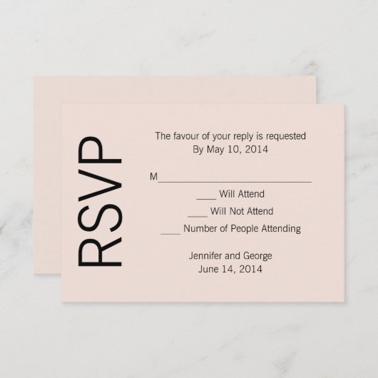Modern monogram - Roze en zwart RSVP Kaartje (Voorkant / Achterkant)