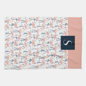 Modern Monogram roze Flamingo patroon Theedoek (Horizontaal)