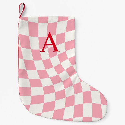 Modern Monogram Roze geruit Kleine Kerstsok (Voorkant)