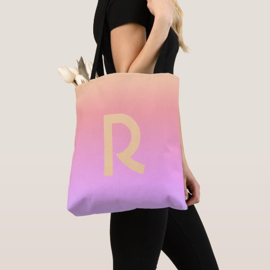 Modern Monogram Roze Lila Ombre Tote Bag (Dichtbij)