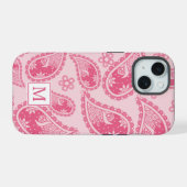 Modern Monogram Roze Paisley Retro Patroon iPhone 15 Case (Achterkant horizontaal)