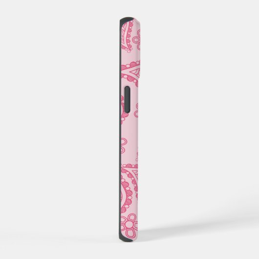Modern Monogram Roze Paisley Retro Patroon iPhone 15 Case (Rechterkant)
