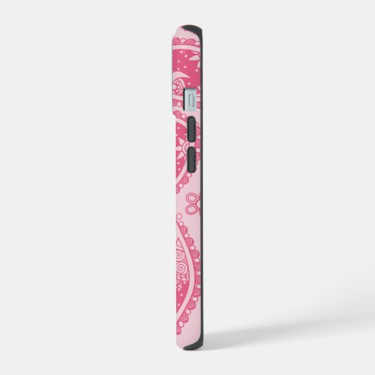 Modern Monogram Roze Paisley Retro Patroon iPhone 15 Case (Linkerkant)