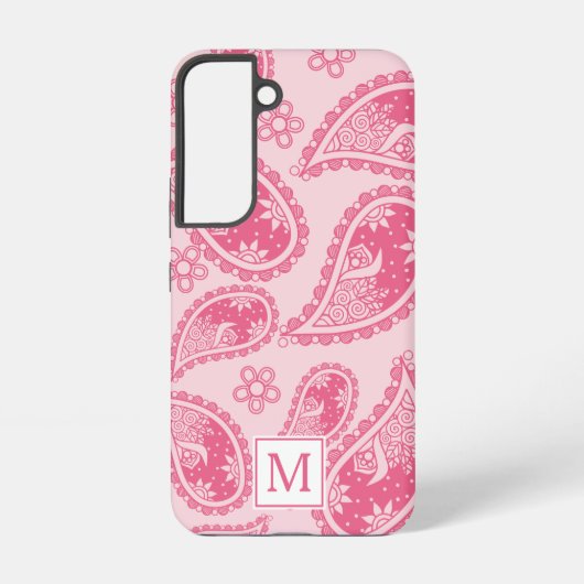 Modern Monogram Roze Paisley Retro Patroon Samsung Galaxy Hoesje (Achterkant)